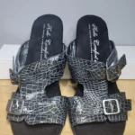 Featured thumbnail for Helle Comfort, sandale/mule, métallique gris/noir. Courroie ajustable.