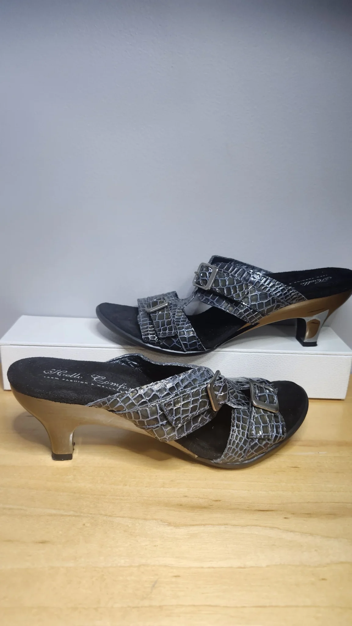 Image for Helle Comfort, sandale/mule, métallique gris/noir. Courroie ajustable.