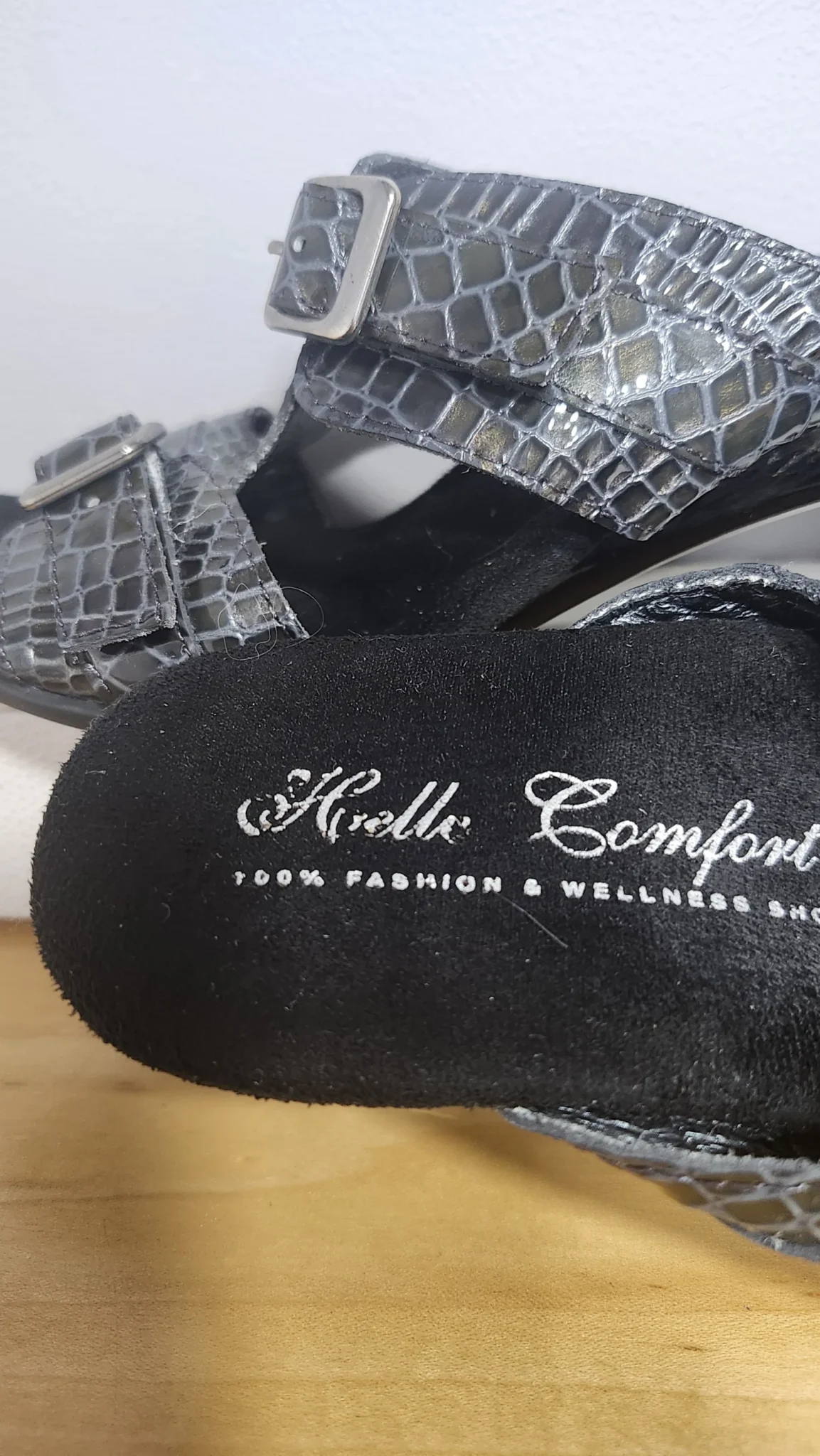 Image for Helle Comfort, sandale/mule, métallique gris/noir. Courroie ajustable.