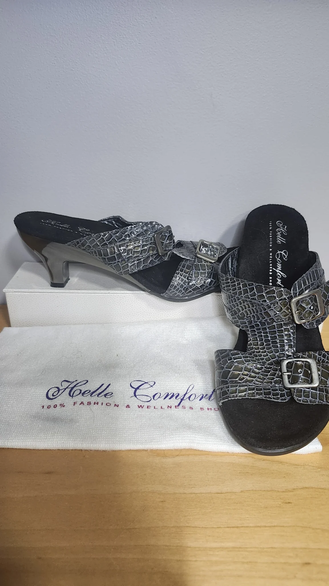 Image for Helle Comfort, sandale/mule, métallique gris/noir. Courroie ajustable.