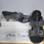 Thumbnail for Helle Comfort, sandale/mule, métallique gris/noir. Courroie ajustable.