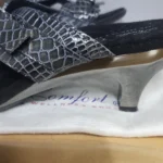 Thumbnail for Helle Comfort, sandale/mule, métallique gris/noir. Courroie ajustable.
