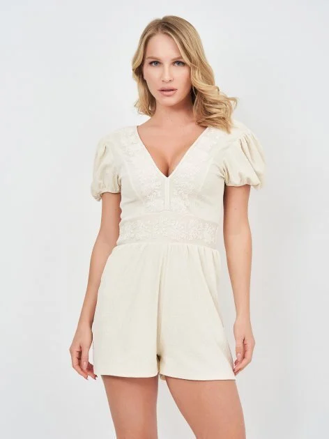 Image for Zara beige short jumpsuit with embroidery size L