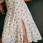 Featured thumbnail for Sézane long white skirt with blue floral pattern size 40