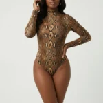 Featured thumbnail for Bodysuit serpent imprimé long body à manches longues - Brown