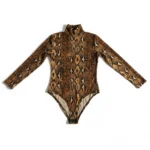 Thumbnail for Bodysuit serpent imprimé long body à manches longues - Brown