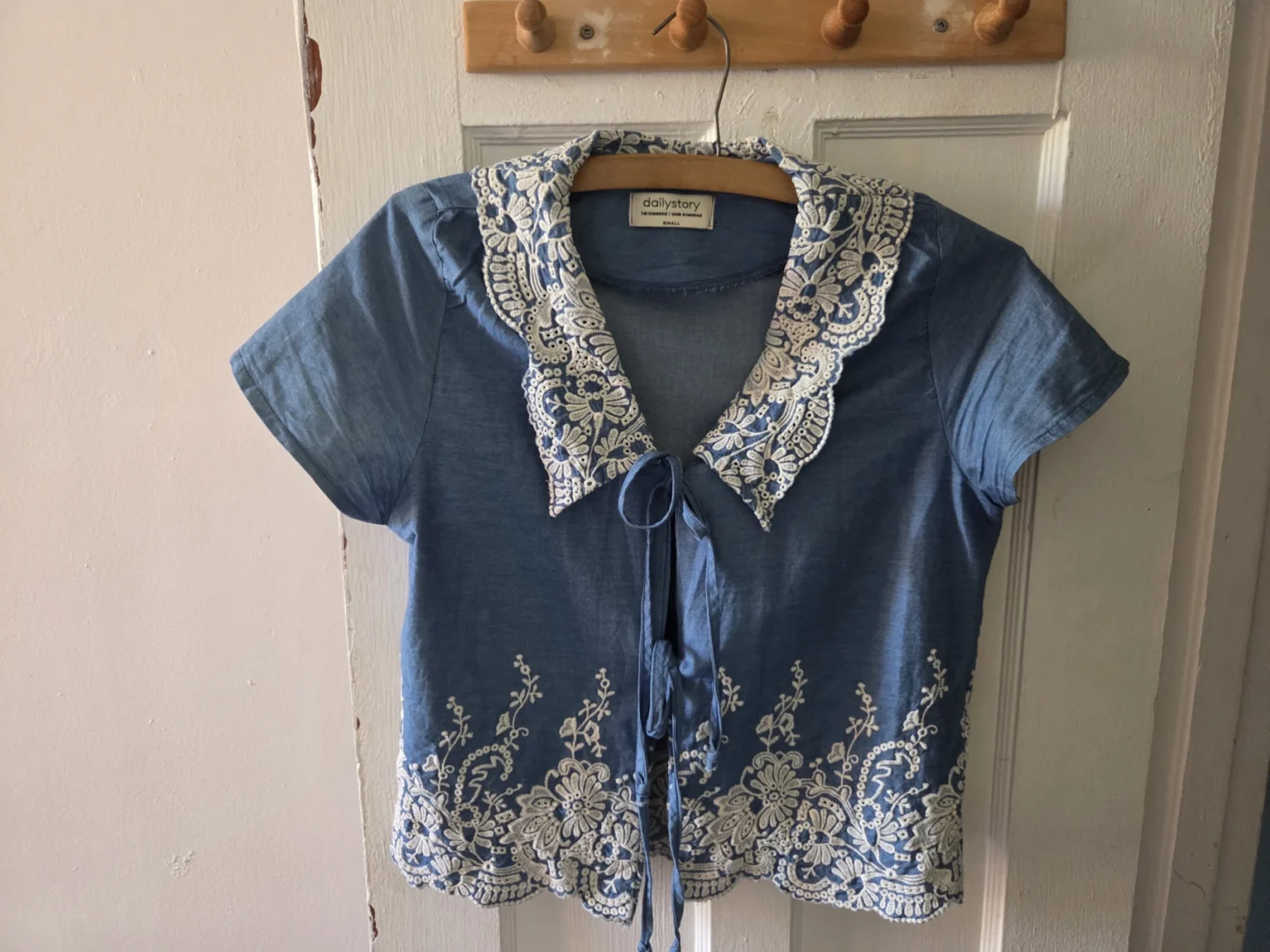 Featured image for Denim boho drawstring blouse