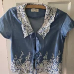 Thumbnail for Denim boho drawstring blouse