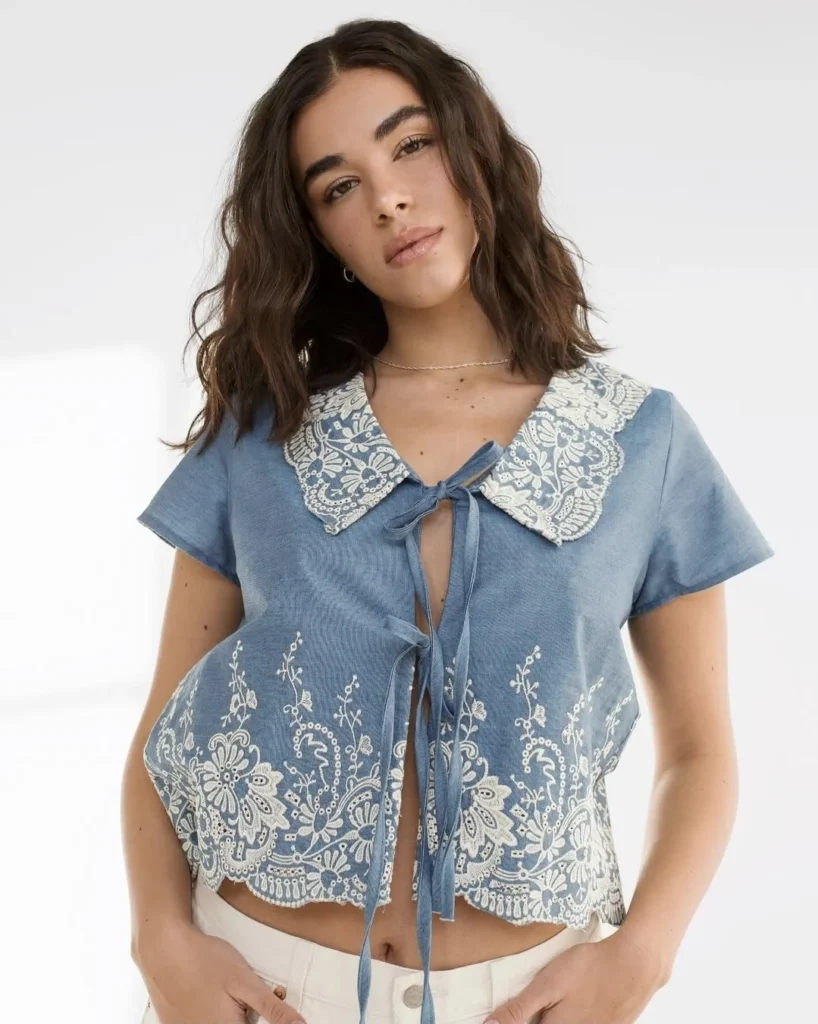 Image for Denim boho drawstring blouse