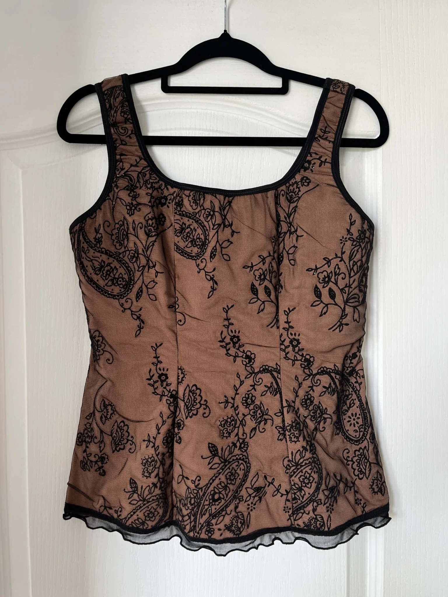 Featured image for Mélanie Lyne top with black lace and flesh-coloured lining, size M