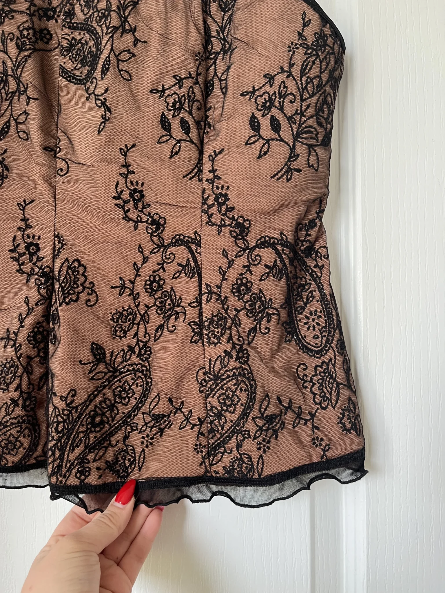 Image for Mélanie Lyne top with black lace and flesh-coloured lining, size M