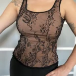 Thumbnail for Mélanie Lyne top with black lace and flesh-coloured lining, size M