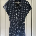 Thumbnail for Vintage navy blue short jumpsuit with white polka dots