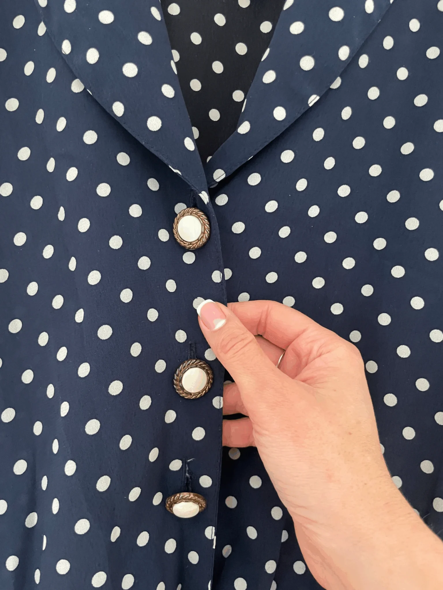 Image for Vintage navy blue short jumpsuit with white polka dots