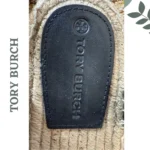 Thumbnail for Sandales espadrilles à plateforme Tory Burch noires, blanches et beiges, fermeture velcro, pointure 10