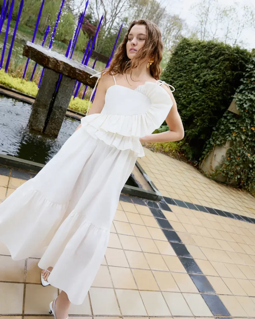 Featured image for Tanya Tailor white dress with ruffles size 4 model Amy