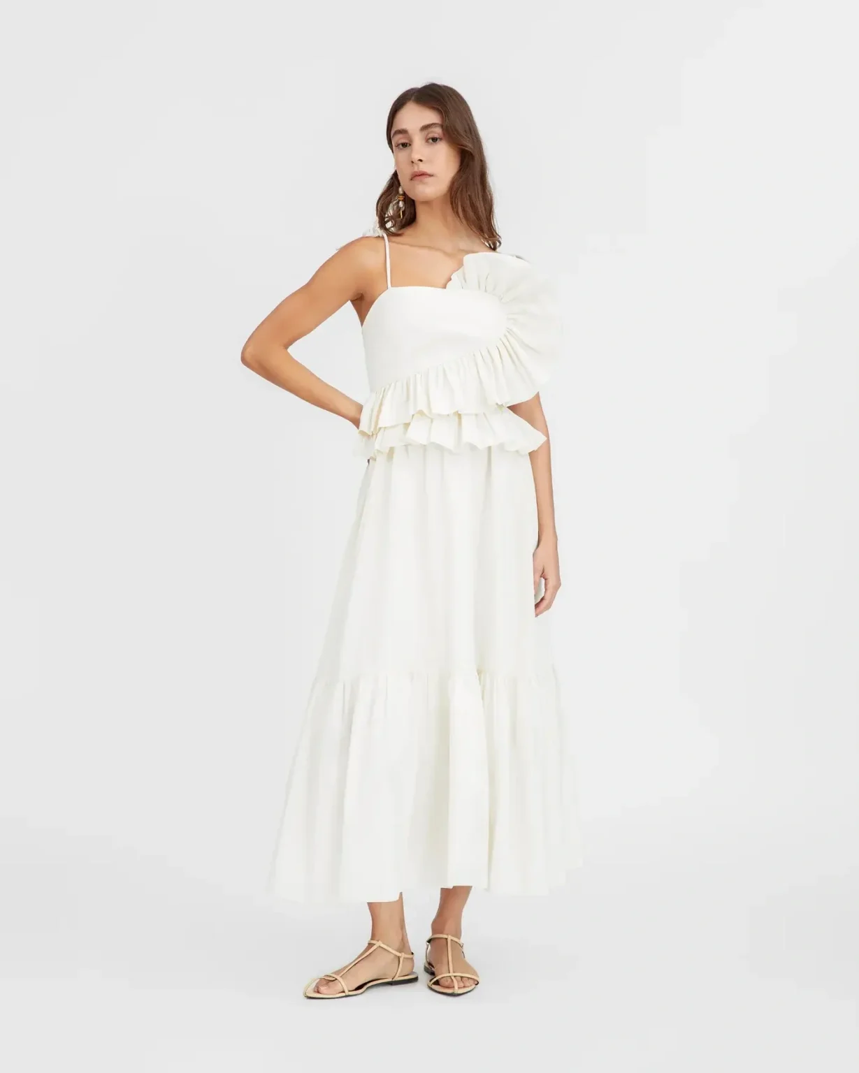 Image for Tanya Tailor white dress with ruffles size 4 model Amy