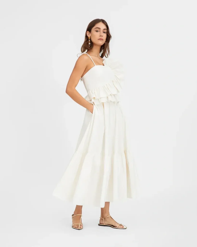 Image for Tanya Tailor white dress with ruffles size 4 model Amy
