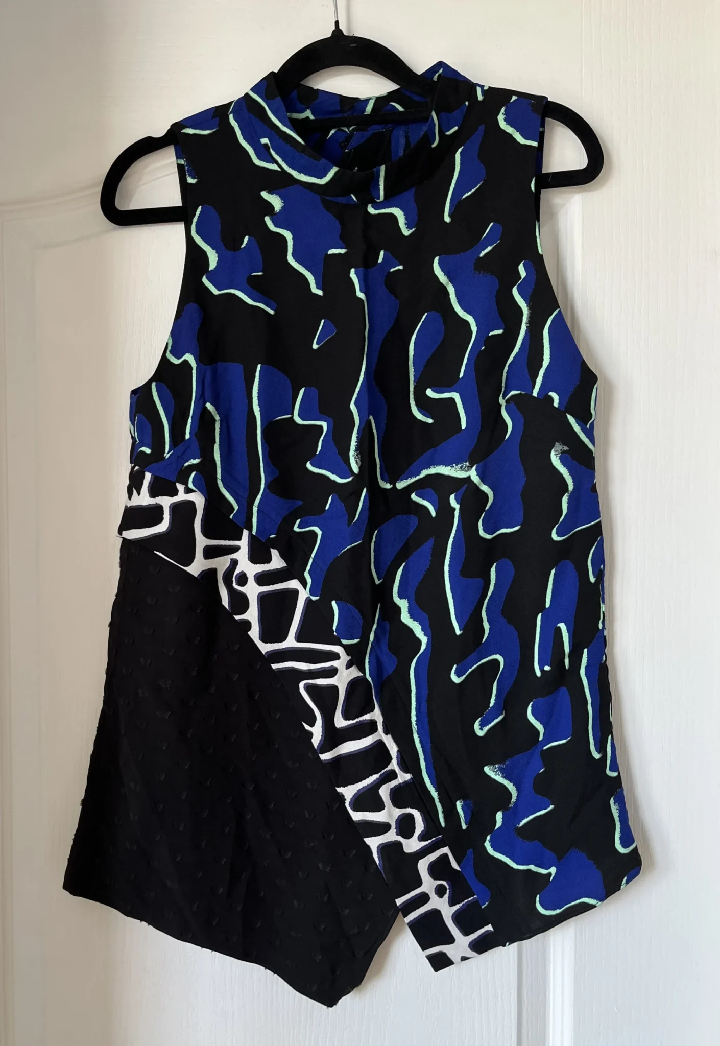 Featured image for Proenza Schouler asymmetrical blue and black patterned top size 2