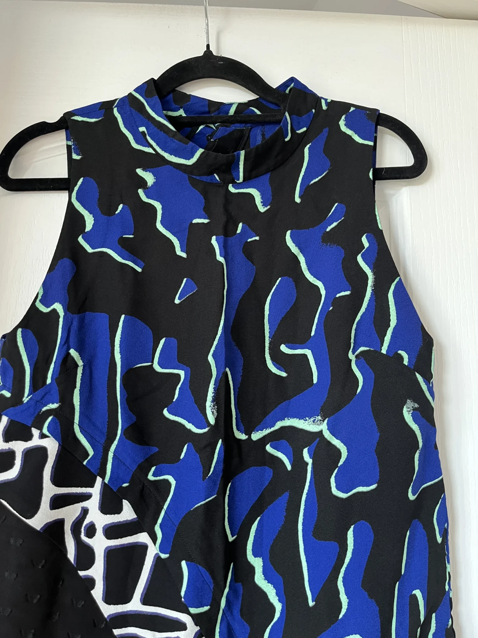 Image for Proenza Schouler asymmetrical blue and black patterned top size 2