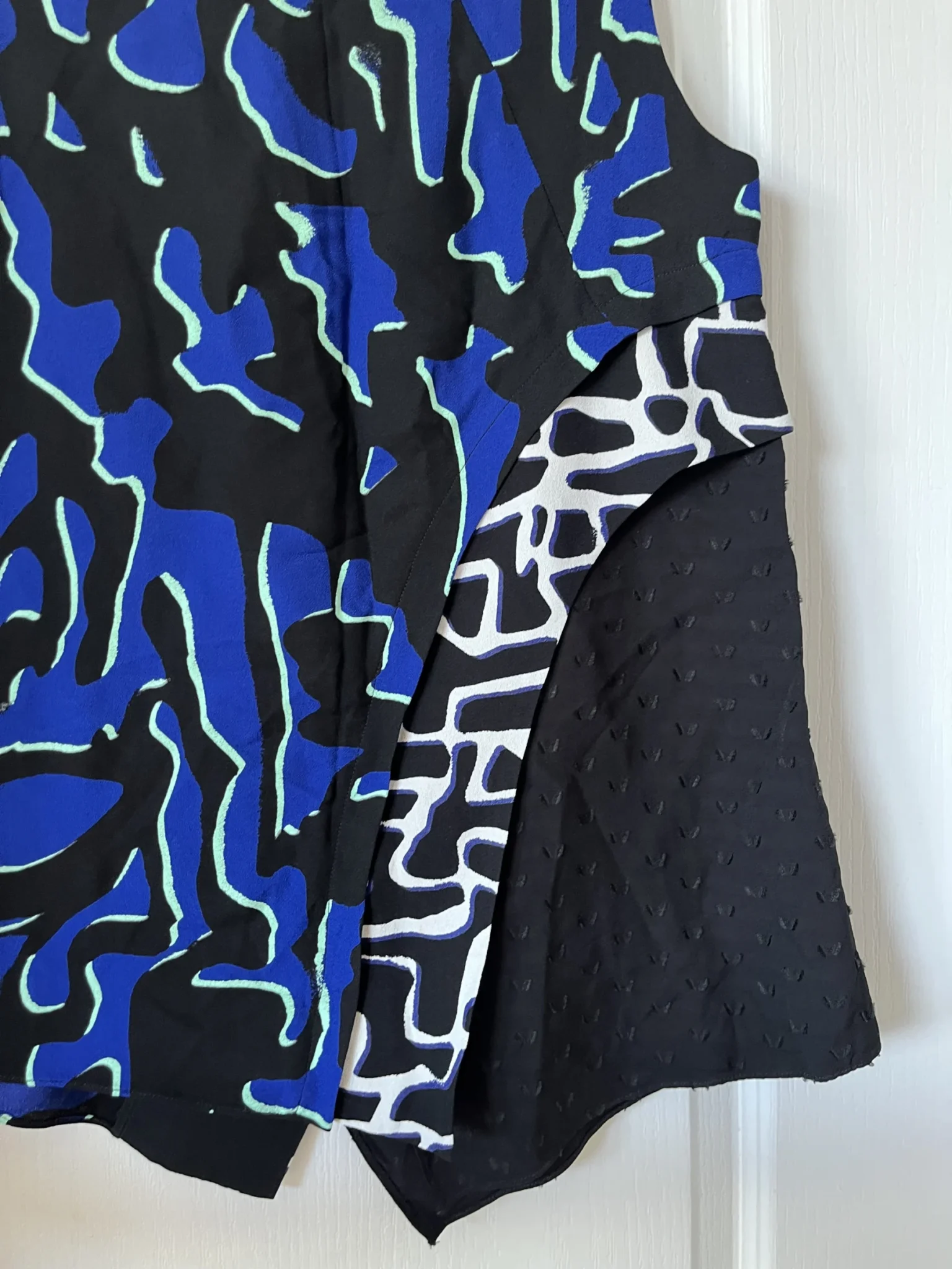 Image for Proenza Schouler asymmetrical blue and black patterned top size 2