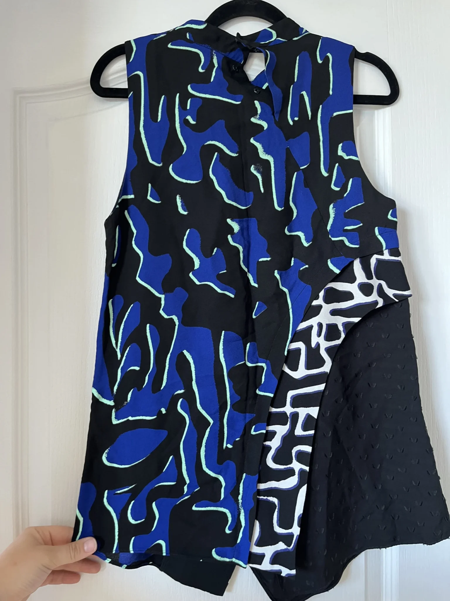 Image for Proenza Schouler asymmetrical blue and black patterned top size 2