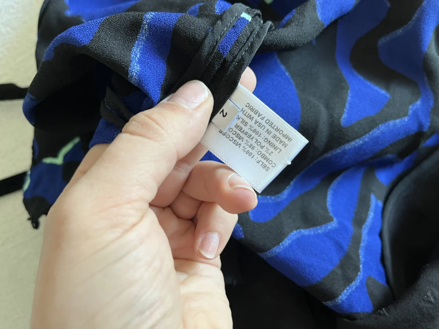 Image for Proenza Schouler asymmetrical blue and black patterned top size 2