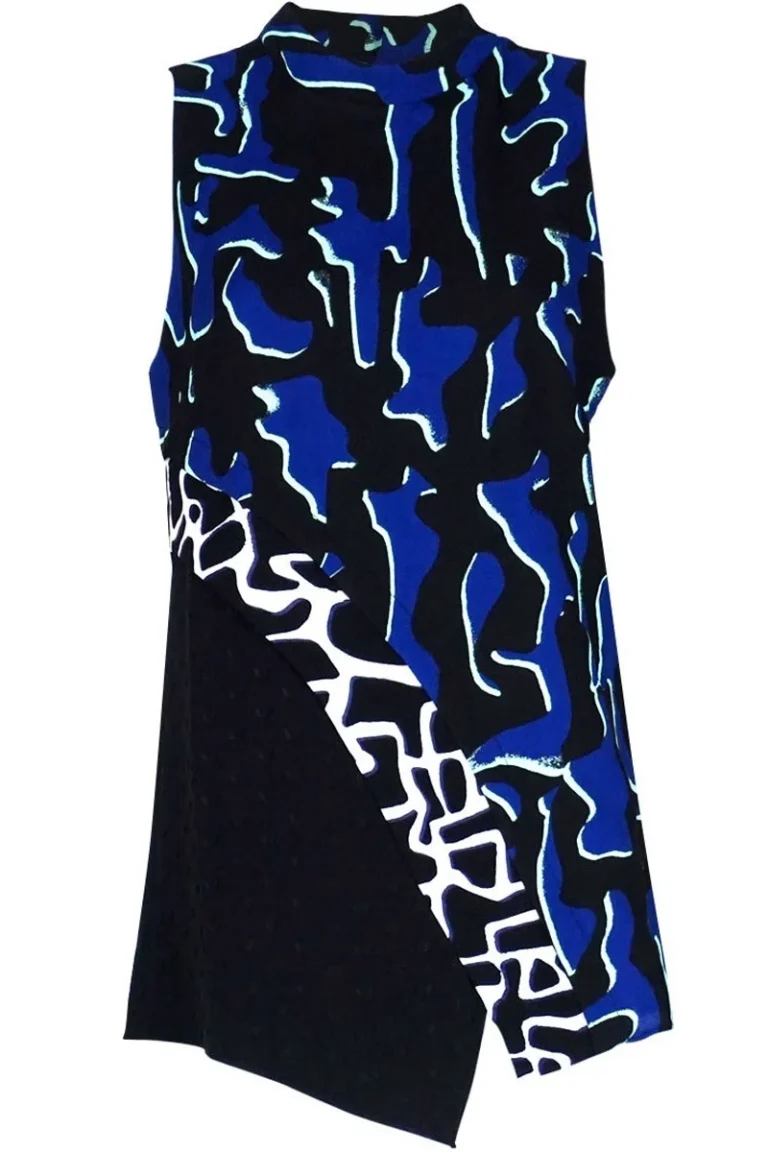 Image for Proenza Schouler asymmetrical blue and black patterned top size 2