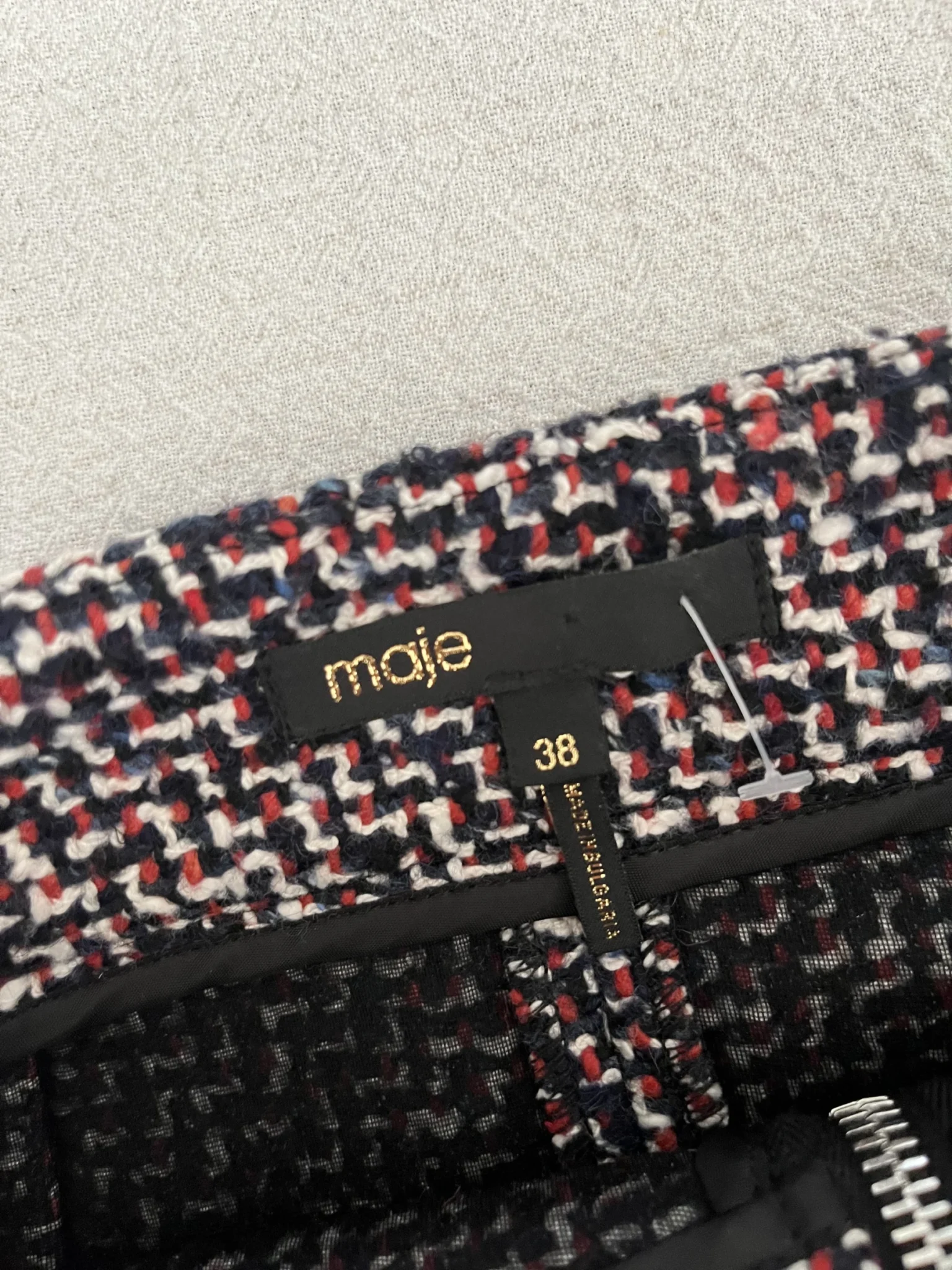 Image for Maje tweed skirt size 38 blue white and red