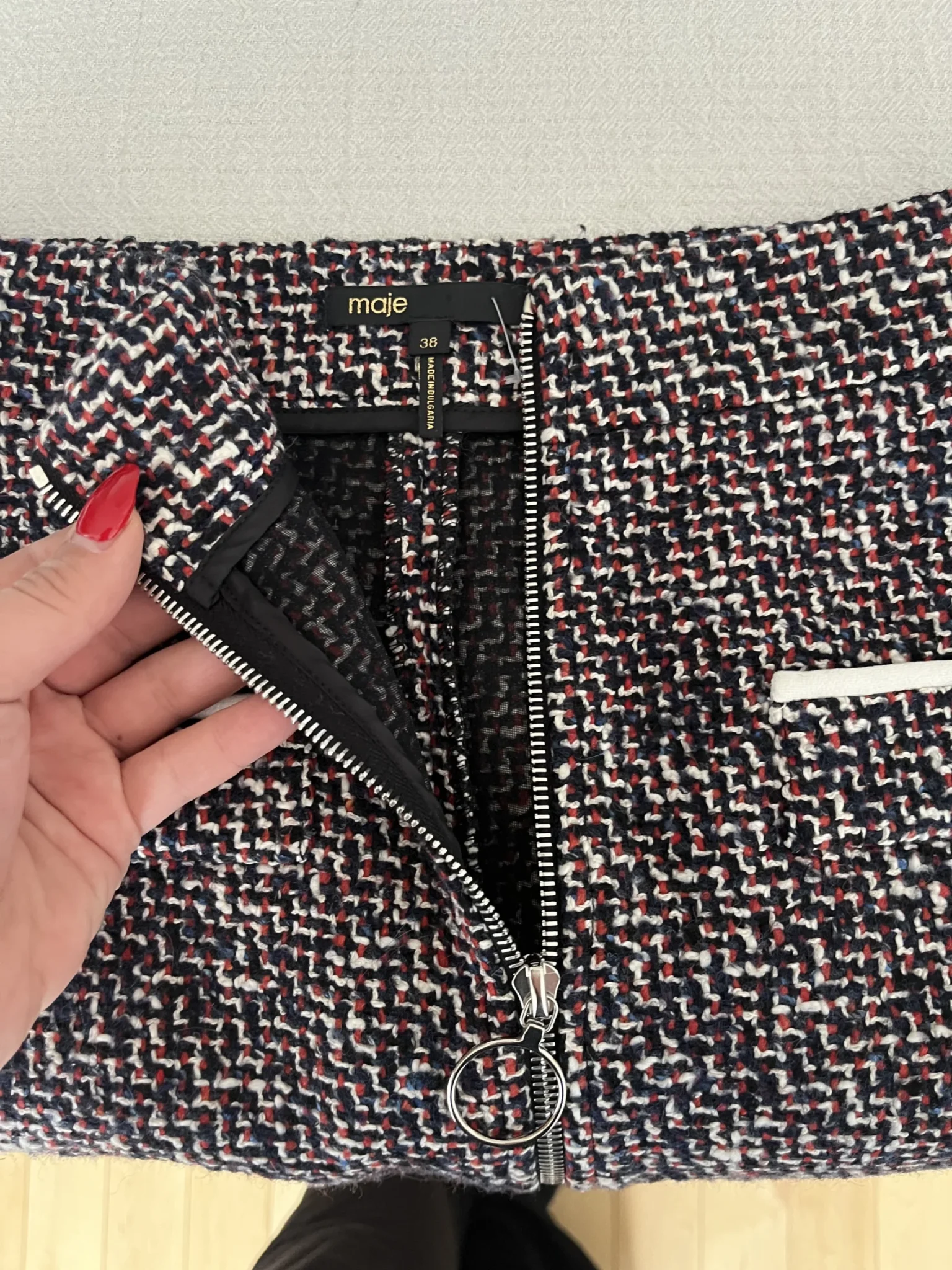 Image for Maje tweed skirt size 38 blue white and red