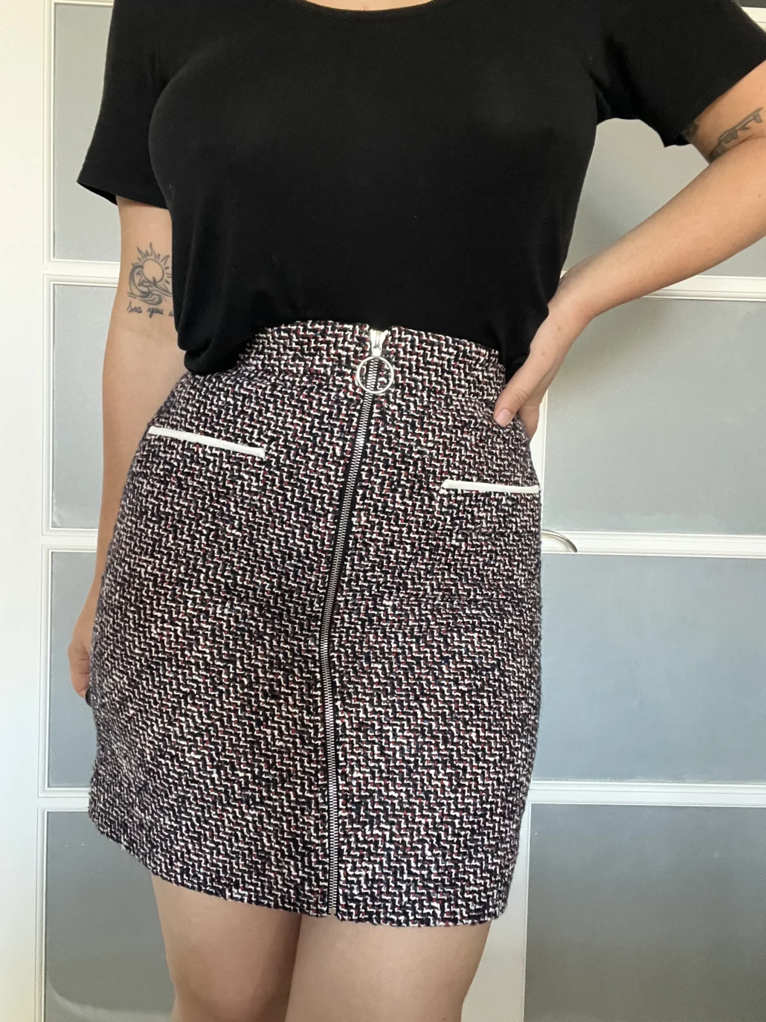 Image for Maje tweed skirt size 38 blue white and red