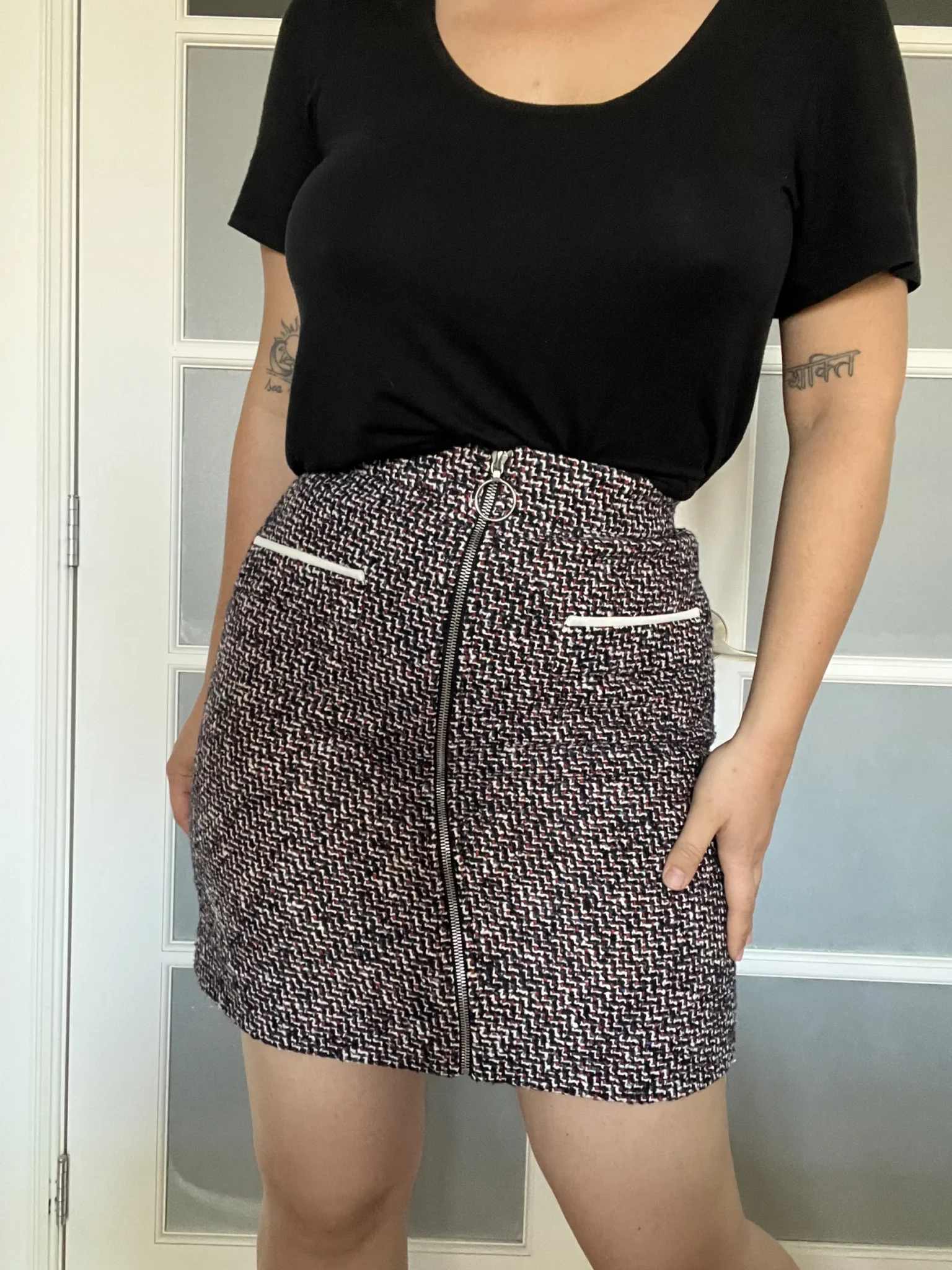 Image for Maje tweed skirt size 38 blue white and red