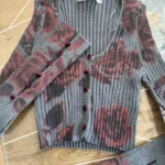 Thumbnail for Zara (Medium) Cropped Ribbed Button-Front Top in Gray with Red Floral