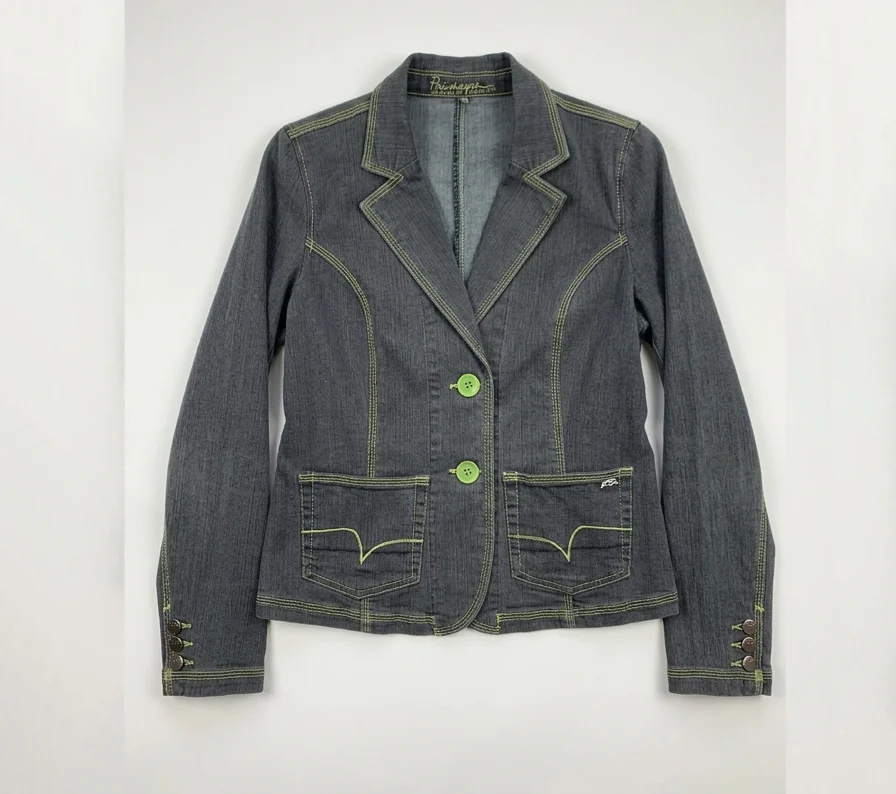 POINT ZERO – Veston en denim Jeans avec coutures contrastantes vertes – Taille M Point Zéro seconde main