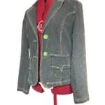 Thumbnail for POINT ZERO – Veston en denim Jeans avec coutures contrastantes vertes – Taille M