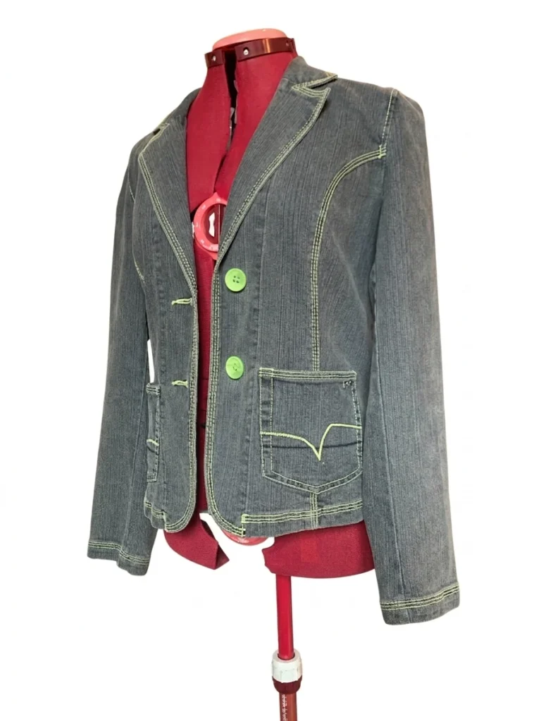 Image for POINT ZERO – Veston en denim Jeans avec coutures contrastantes vertes – Taille M