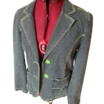 Thumbnail for POINT ZERO – Veston en denim Jeans avec coutures contrastantes vertes – Taille M