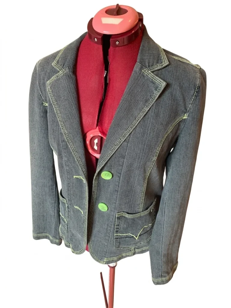 Image for POINT ZERO – Veston en denim Jeans avec coutures contrastantes vertes – Taille M