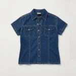 Featured thumbnail for JACOB – Chemise en denim bleu à manches courtes et boutons à l’avant MEDIUM