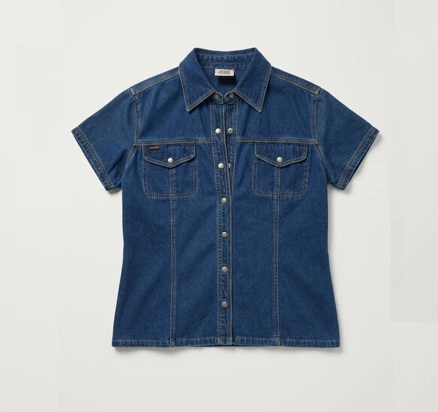 JACOB – Chemise en denim bleu à manches courtes et boutons à l’avant MEDIUM Jacob seconde main