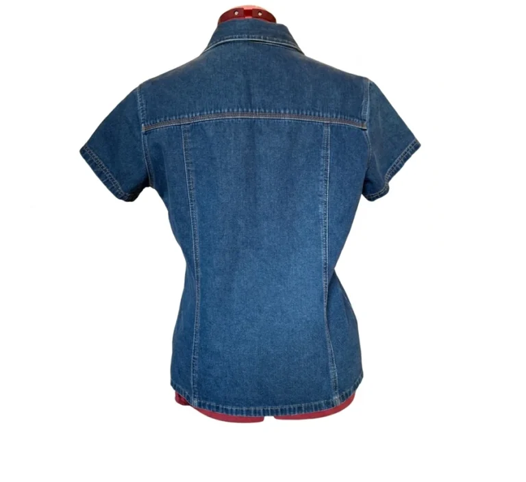 Image for JACOB – Chemise en denim bleu à manches courtes et boutons à l’avant MEDIUM
