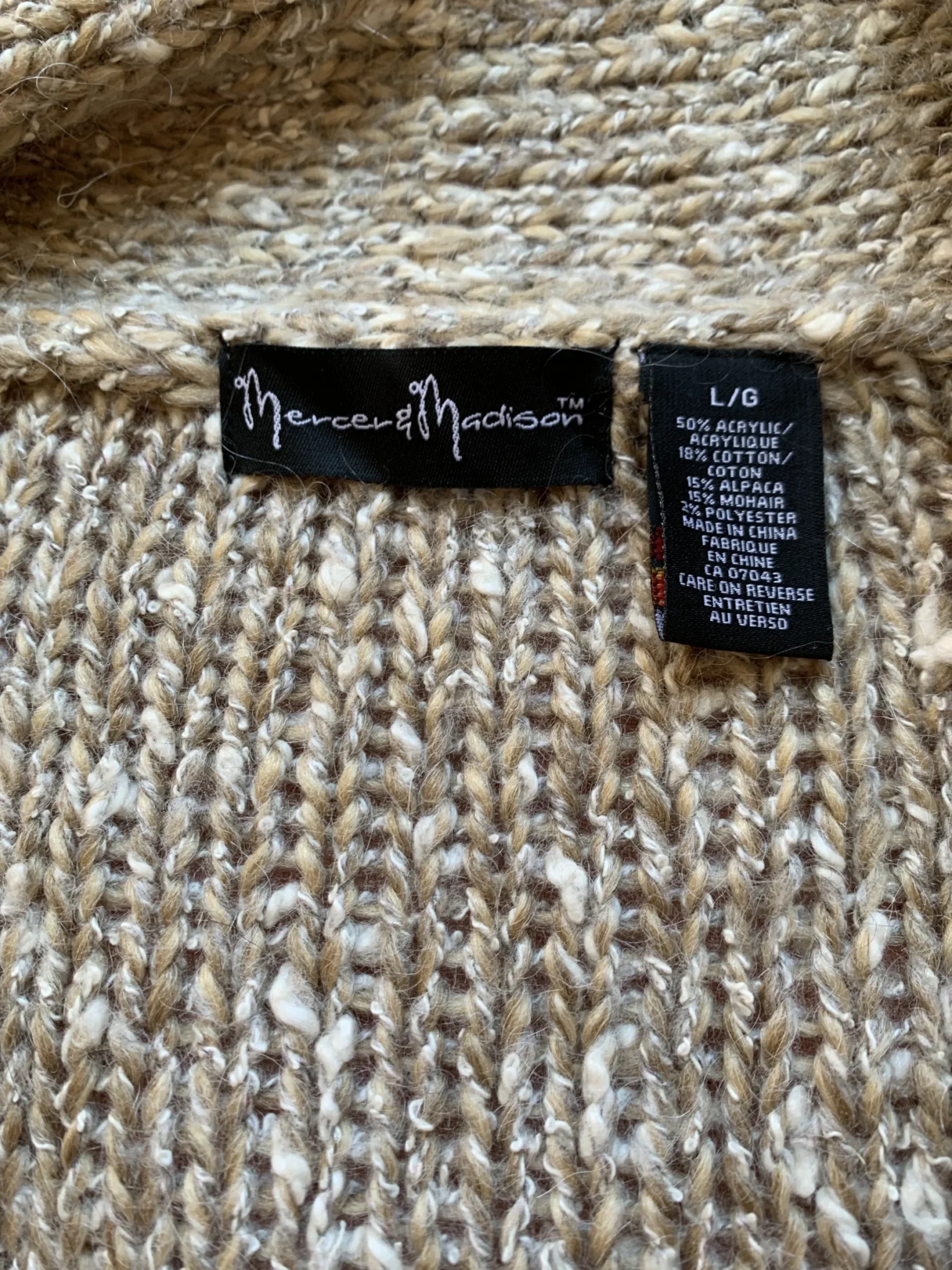 Image for Mercer & Madison - Cardigan Crème Ivoire / Maille / Col Châle / Nœud / Taille L