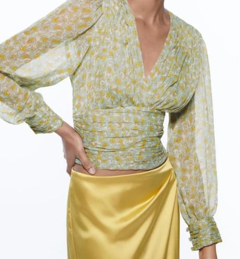 Featured image for Zara blouse size L floral pattern blue and yellow