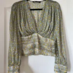 Thumbnail for Zara blouse size L floral pattern blue and yellow
