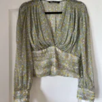 Thumbnail for Zara blouse size L floral pattern blue and yellow