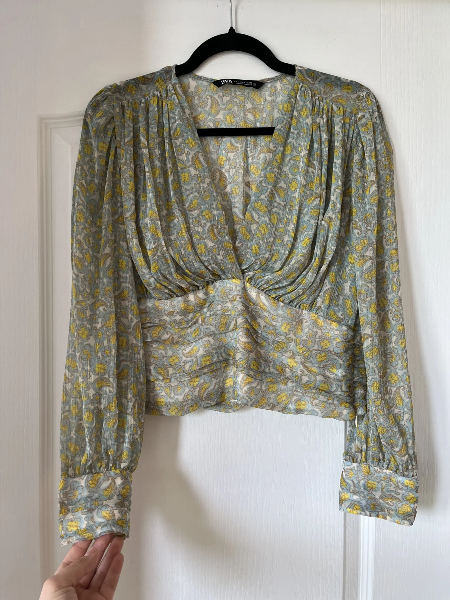 Image for Zara blouse size L floral pattern blue and yellow