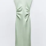 Thumbnail for Robe midi vert sauge Zara à manches courtes