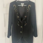 Featured thumbnail for Veste vintage élégante noire et dorée – 100% laine vierge