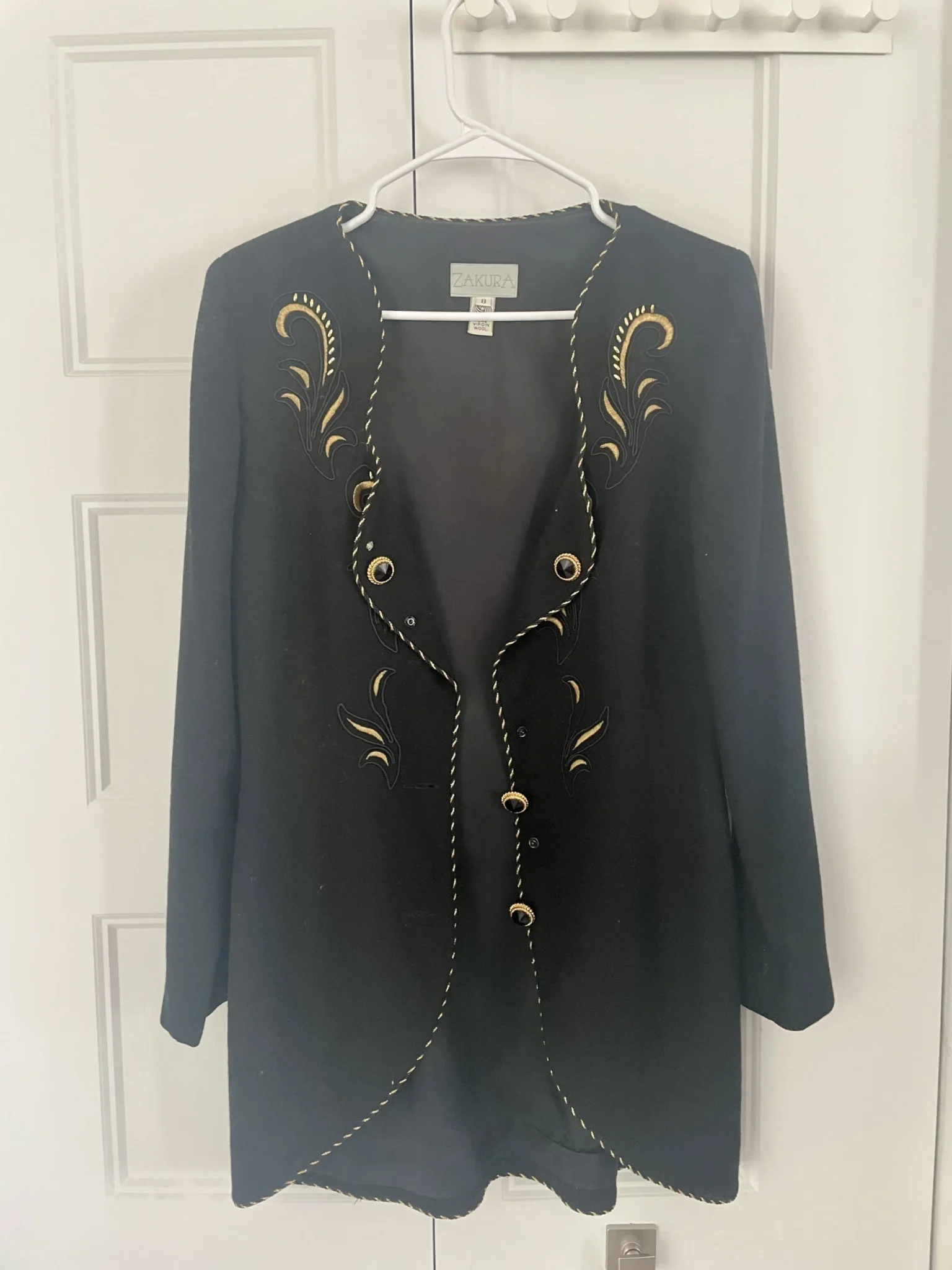 Image for Veste vintage élégante noire et dorée – 100% laine vierge