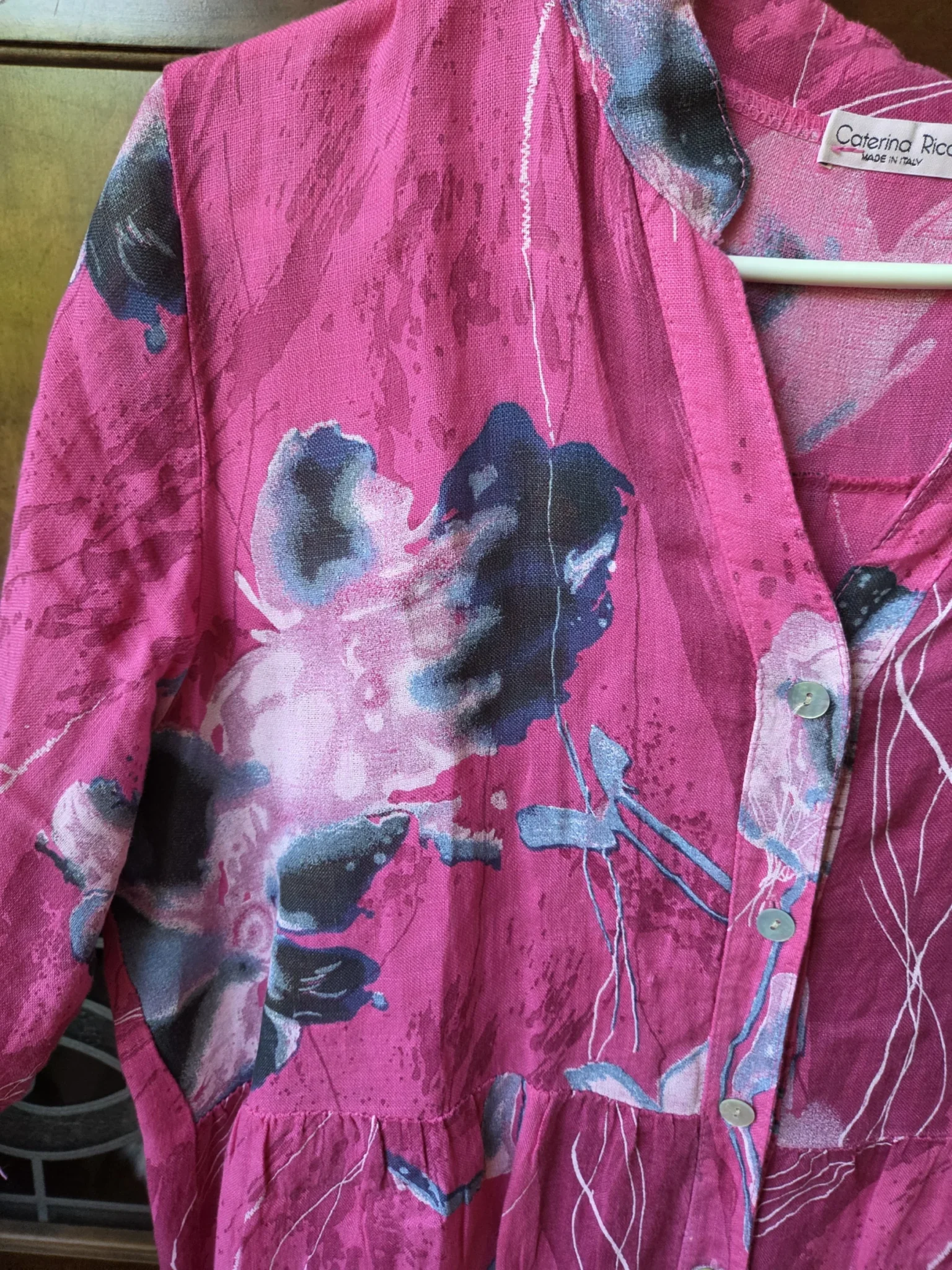 Image for Magnifique robe fuchsia 100 % lin à motif floral